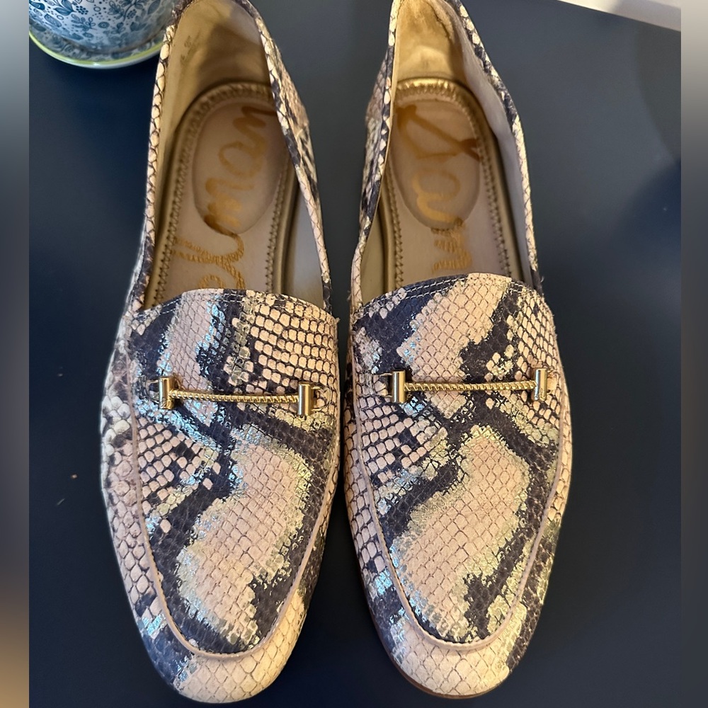 Sam Edelman Loraine Leather Rose Snakeskin Print Loafers Size 10